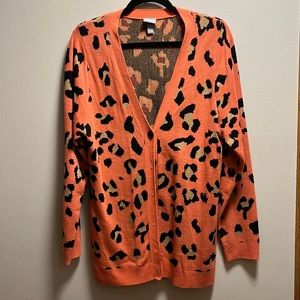 Vanity button up cardigan in coral cheetah print